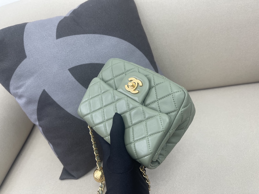 Mini Classic Flap Lambskin Bag AS1786 Jade Green/Gold